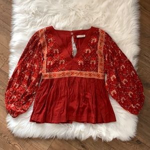 NWT Spell & The Gypsy Collective Jewel Smock Blouse in Copper Red Orange Sz XS